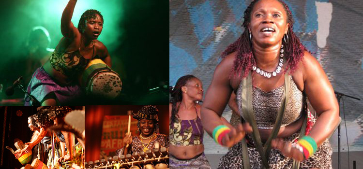 Amazones women master drummers performing