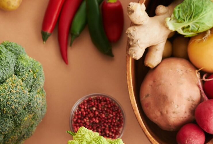 display of foods like broccoli, ginger, sweet potatoes etc to boost your immune system