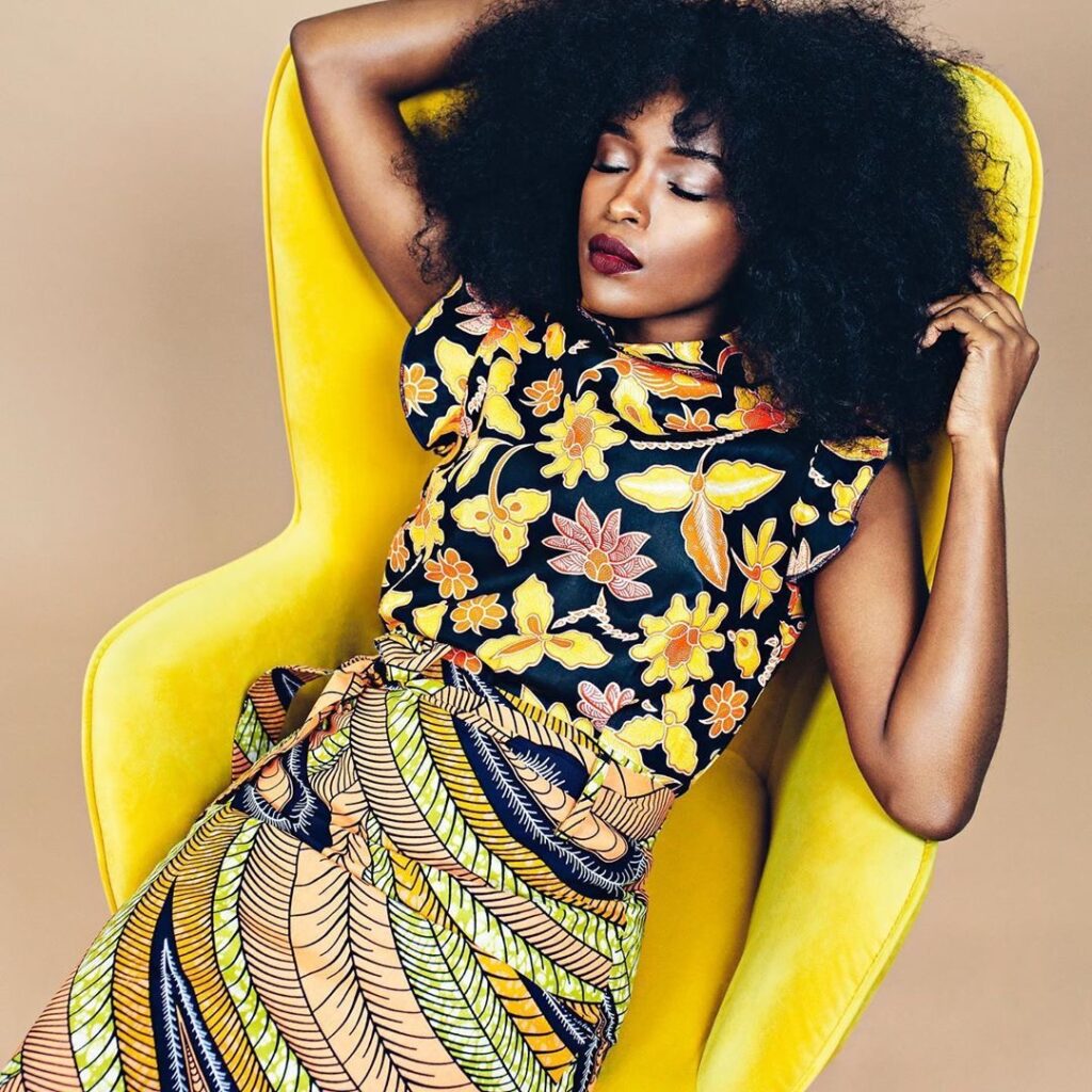 yellow multi-colored African print skirt and print top