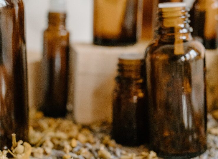 palmarosa essential oil in a brown bottle