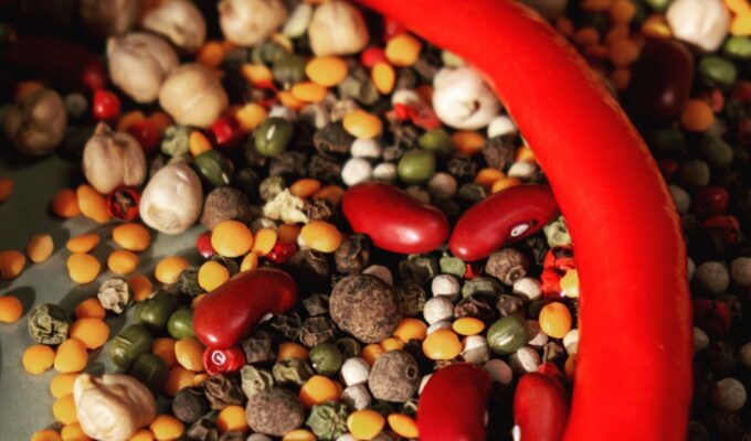 colorful plant based protein from legumes on on display