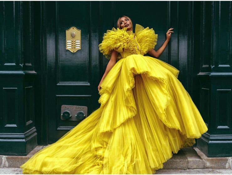 Yvonne Orji poses in a gown for the Emmys
