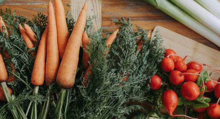 vegetables for glowing skin on a wooden table