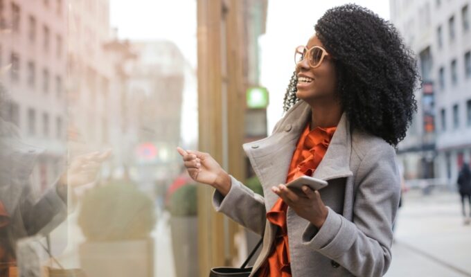 Black woman happy after travel