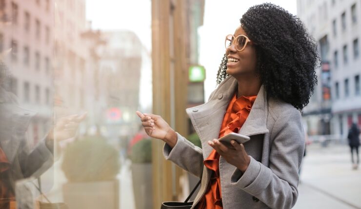 Black woman happy after travel