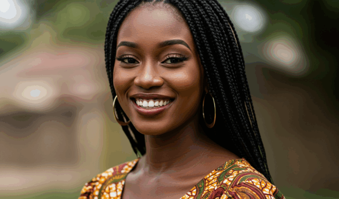African woman with braids smiling on how to live healthy