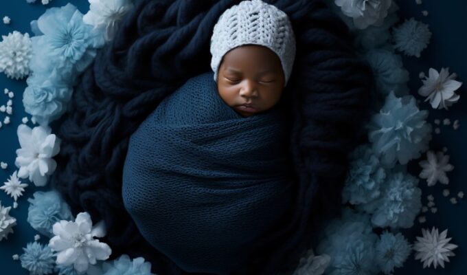 Black baby wrapped in a blanket representing naming ceremonies