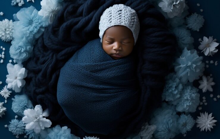 Black baby wrapped in a blanket representing naming ceremonies