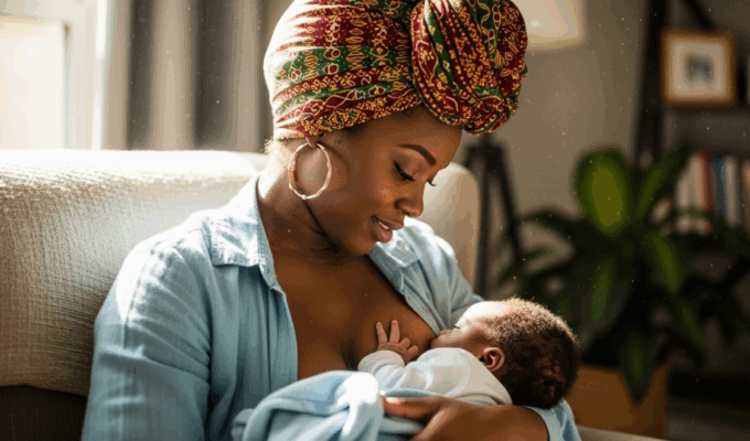 An African woman breastfeeding her baby