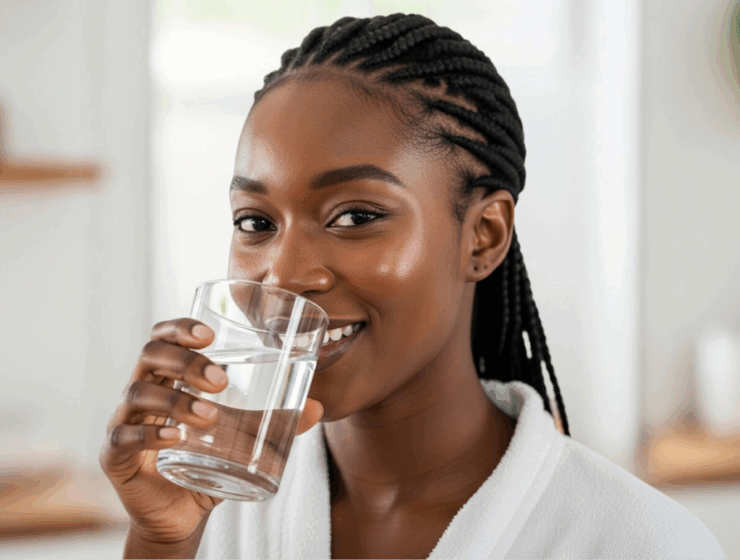 African woman drinking water to support body detox