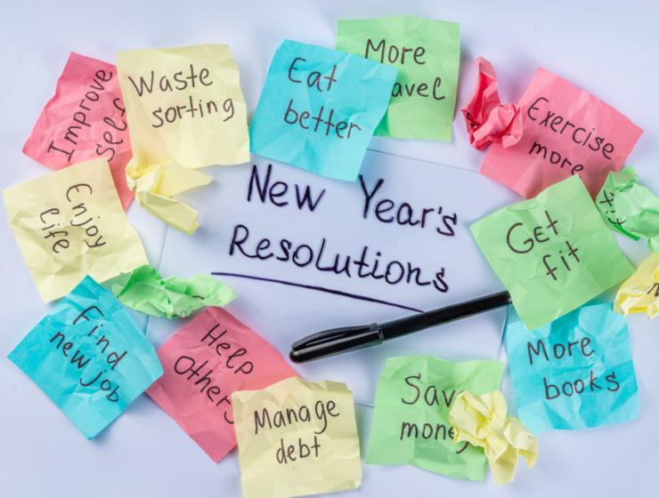 sticky notes with new year goals to signify year end self assessment