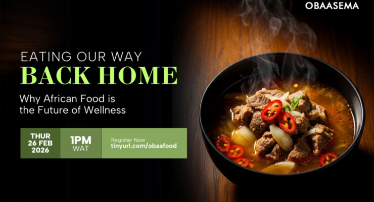 Official invite for the Obaasema Salon featuring Chef Joseph Odoom and a discussion on African food and wellness.