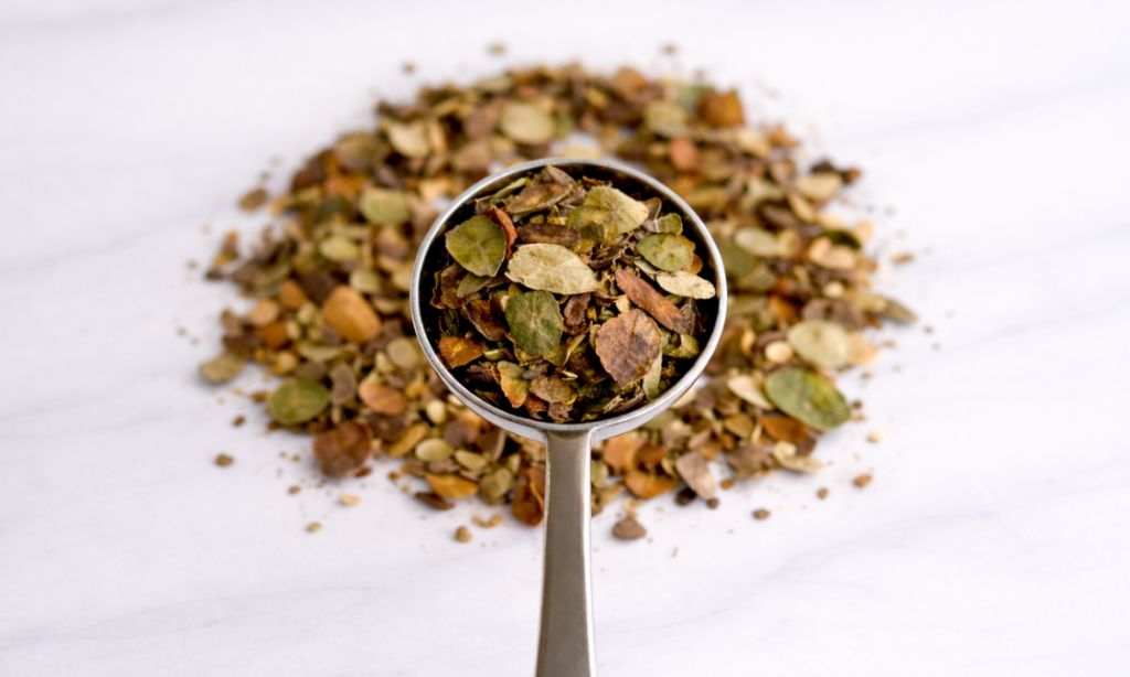 Dried Kinkeliba, a West African herbal tea known for aiding digestion, supporting liver health and balancing blood sugar.