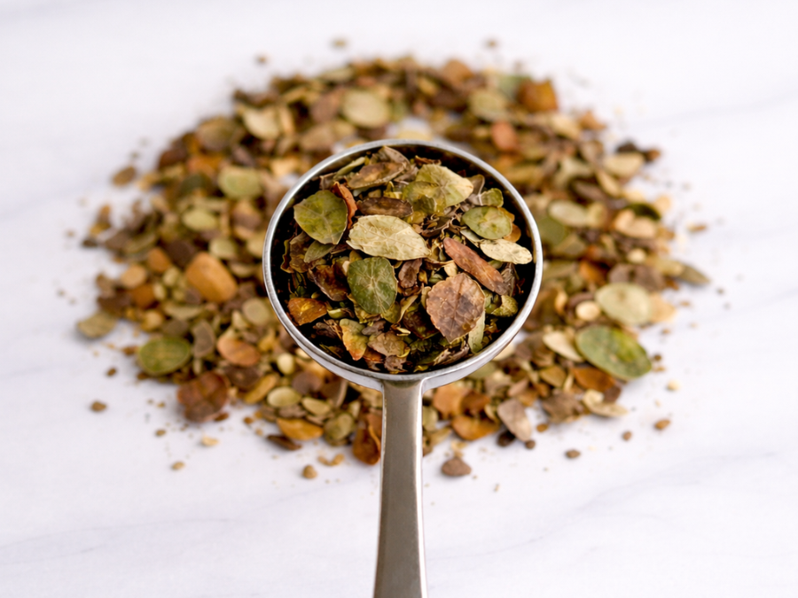 Dried Kinkeliba, a West African herbal tea known for aiding digestion, supporting liver health and balancing blood sugar.
