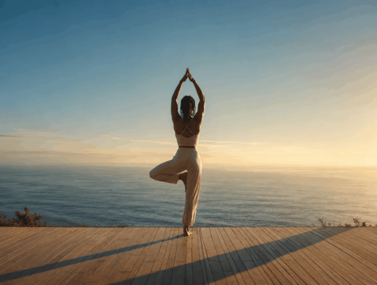 Woman in a tree pose illustrating how to fix bad posture naturally