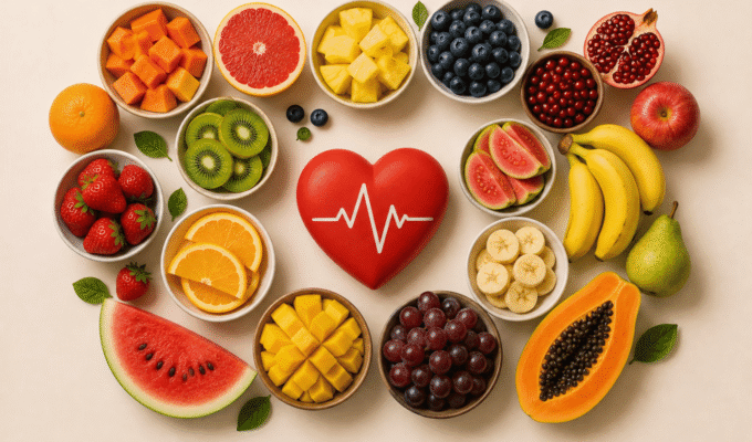 A spread of heart healthy foods